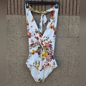 Anthropologie White Floral One-Piece Swimsuit